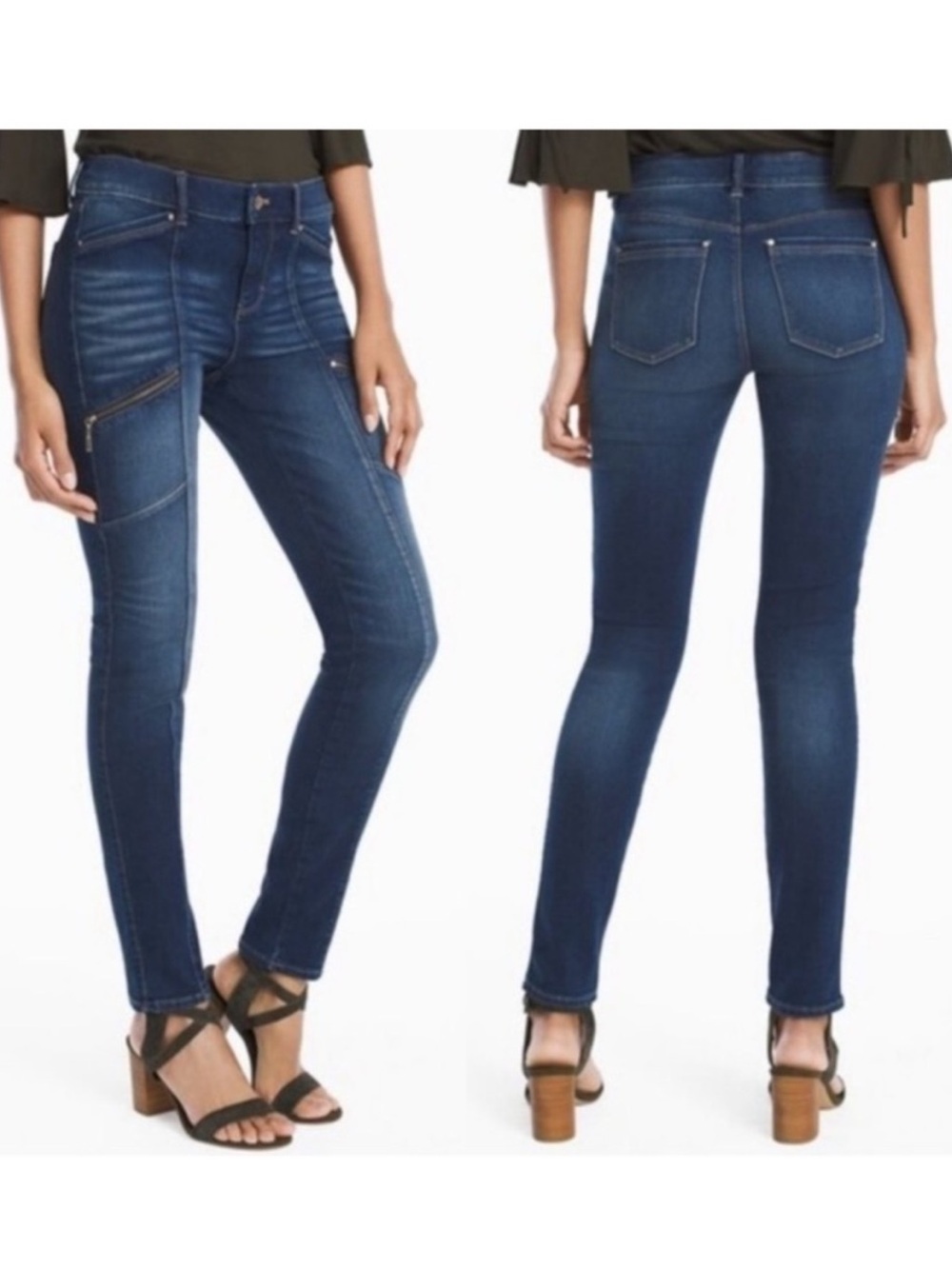 White House Black Market Indigo Skinny Jeans with Zip Pocket Details size 6.
